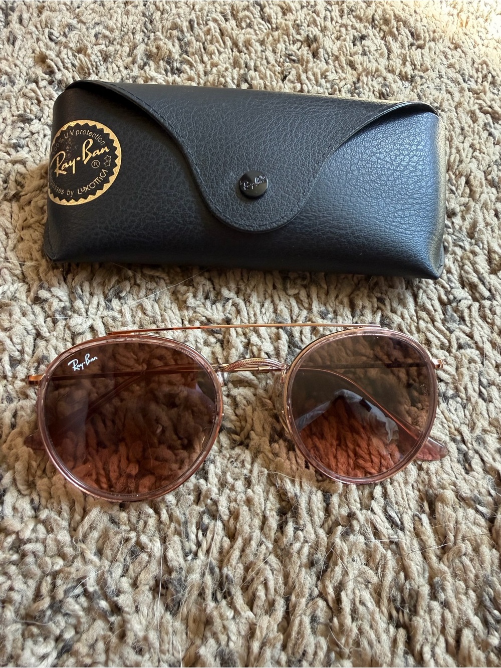 Ray-Ban Women's Pink Frame Sunglasses with Brown-Tinted Lenses